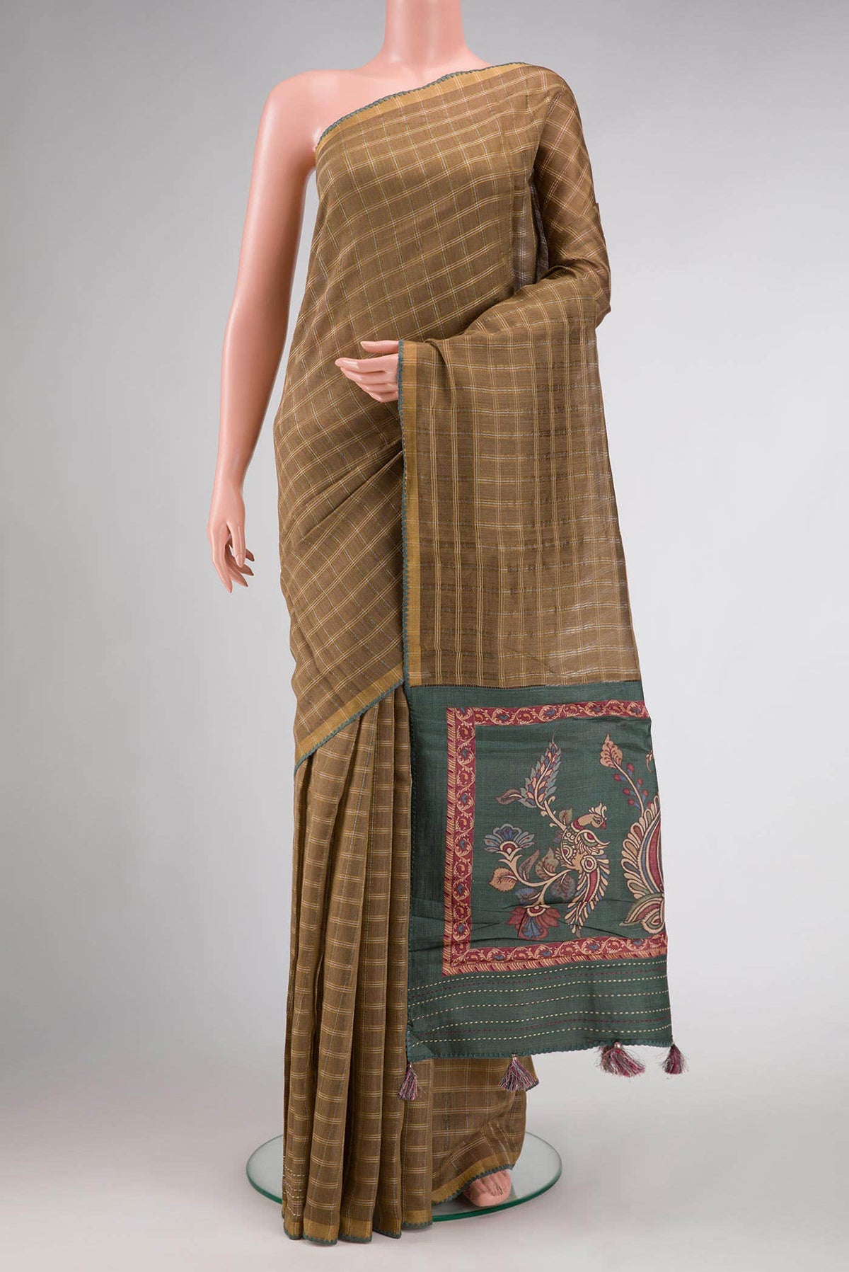 Dark Beige Dual Tone Tussar Silk Saree