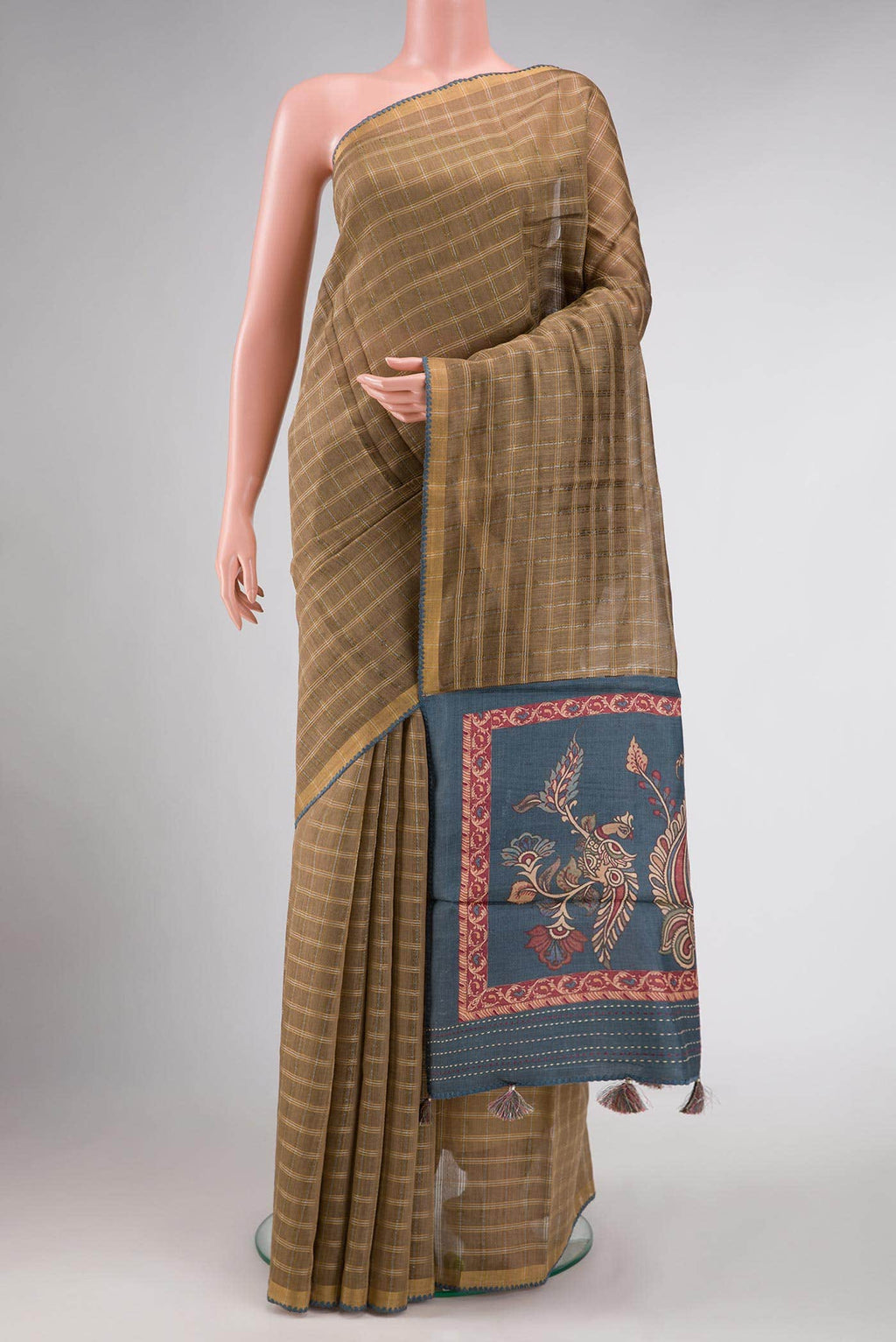 Beige Dual Tone Tussar Silk Saree