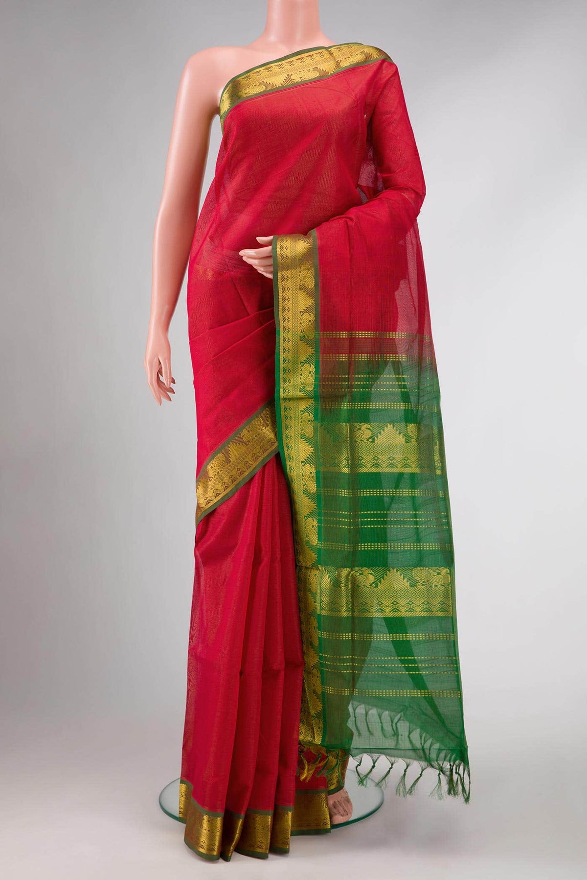 Red Dual Tone Silk Cotton Saree