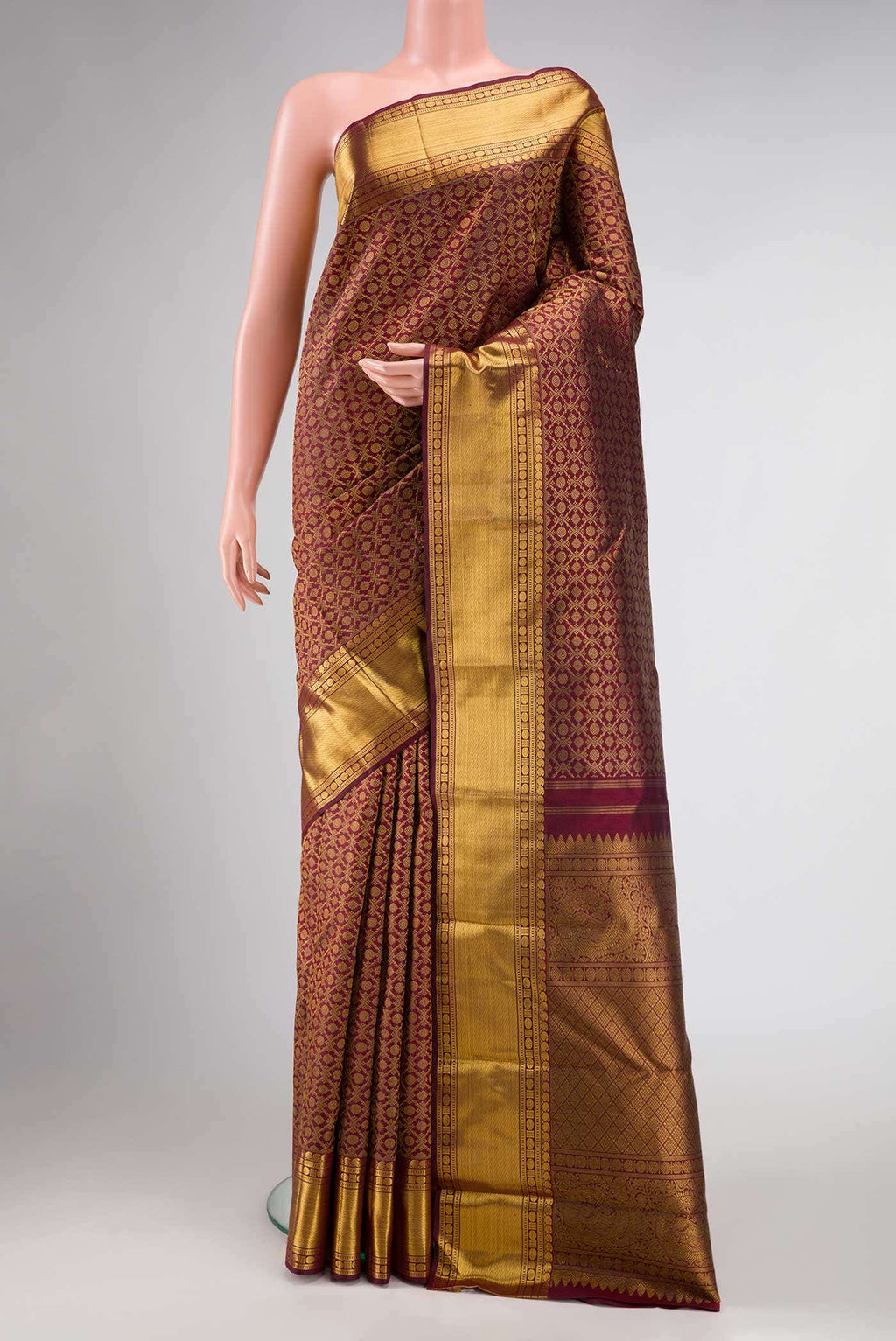 Pure Silk Pure Zari Maroon Dual Tone Kanjivaram Saree