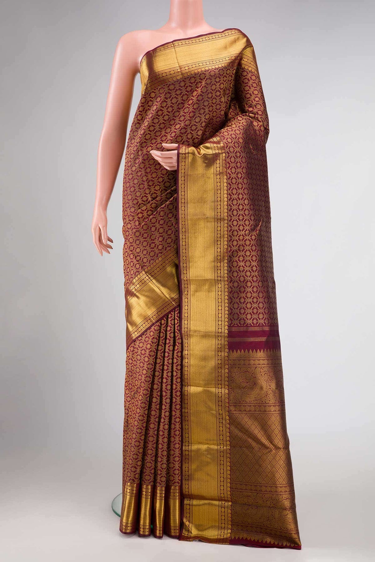 Pure Silk Pure Zari Maroon Dual Tone Kanjivaram Saree