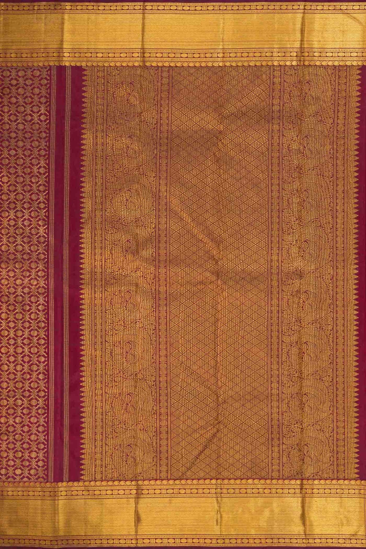 Pure Silk Pure Zari Maroon Dual Tone Kanjivaram Saree
