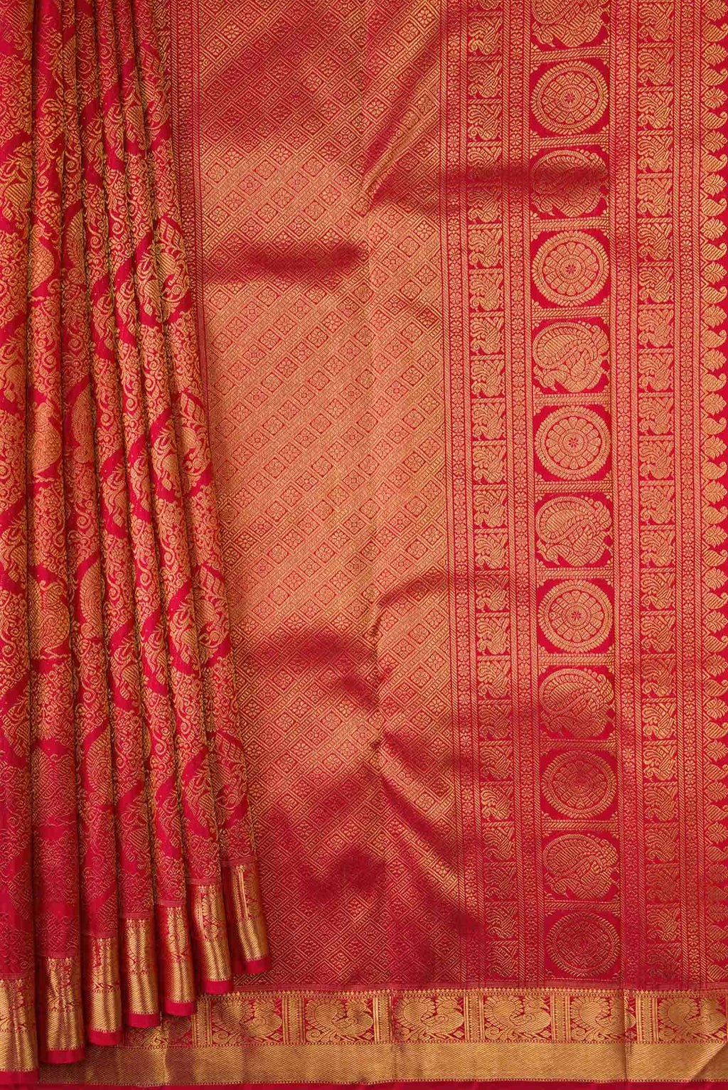Pure Silk Pure Zari Dark Pink Dual Tone Kanjivaram Saree