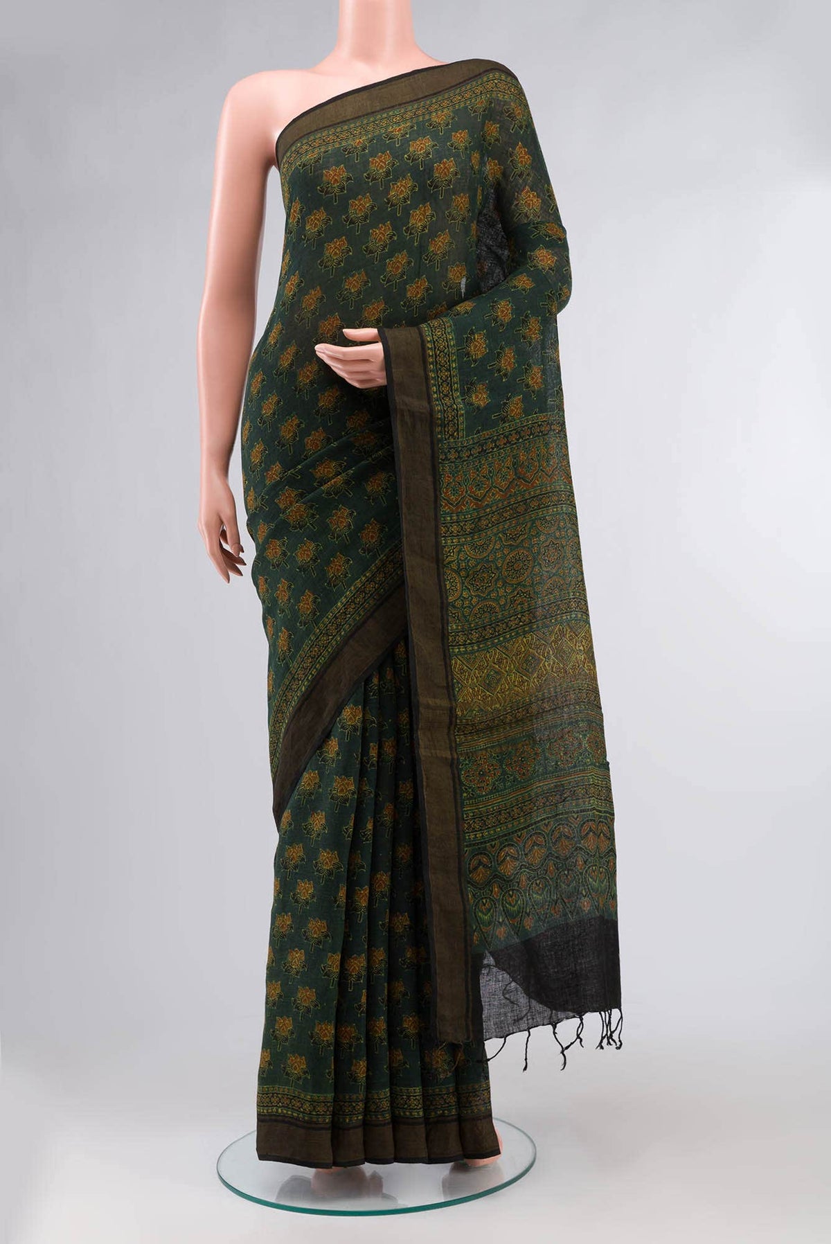 Green Linen Cotton Saree