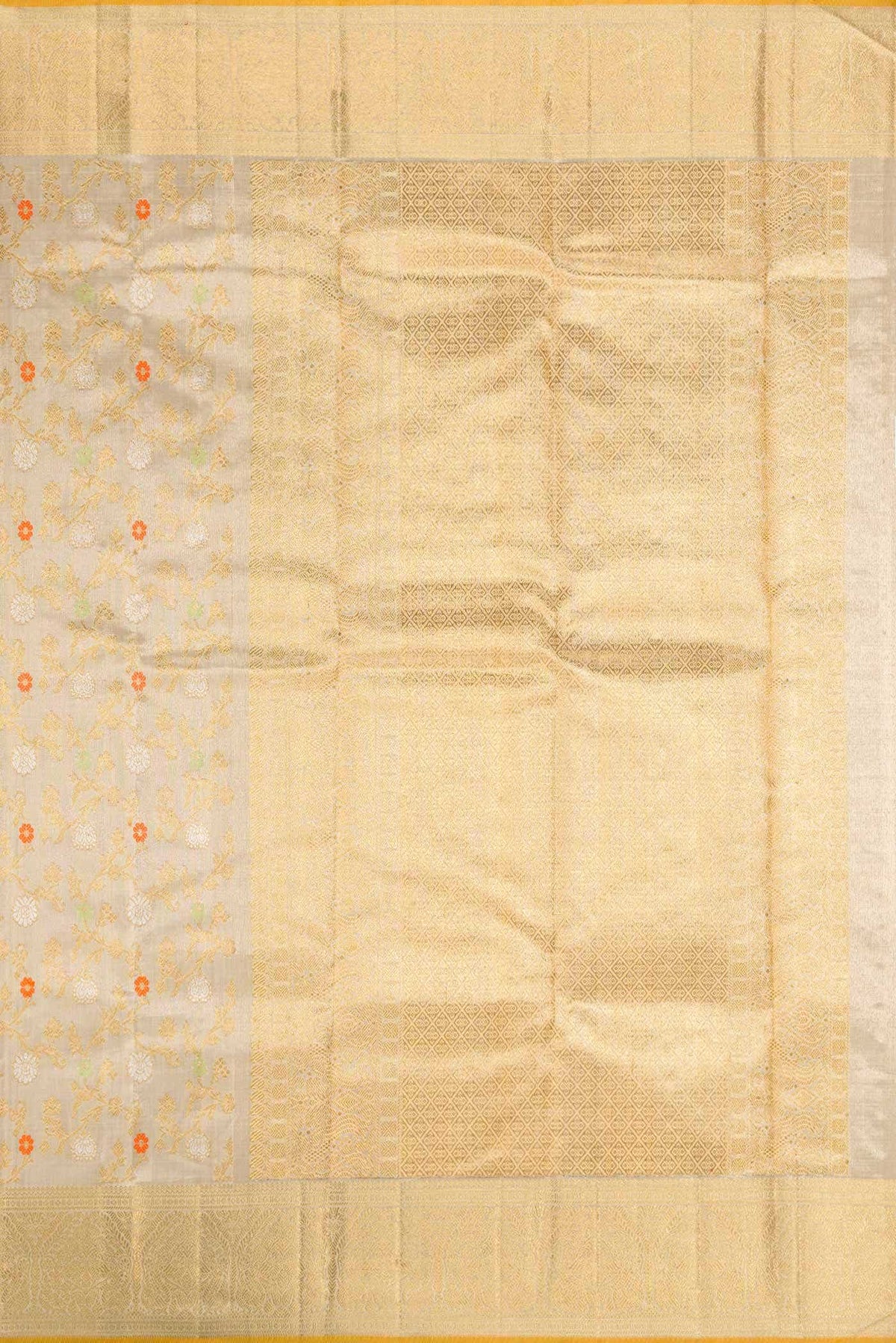 Pure Silk Pure Zari Beige Dual Tone Kanjivaram Tissue Saree