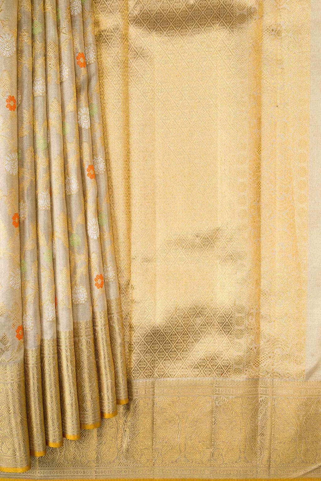 Pure Silk Pure Zari Beige Dual Tone Kanjivaram Tissue Saree