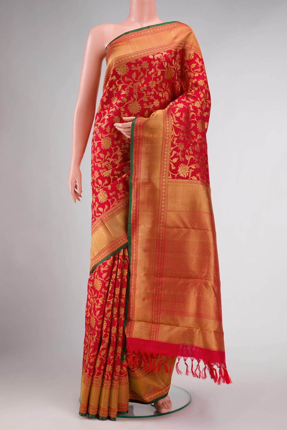 Pure Silk Pure Zari Red Dual Tone Kanjivaram Saree