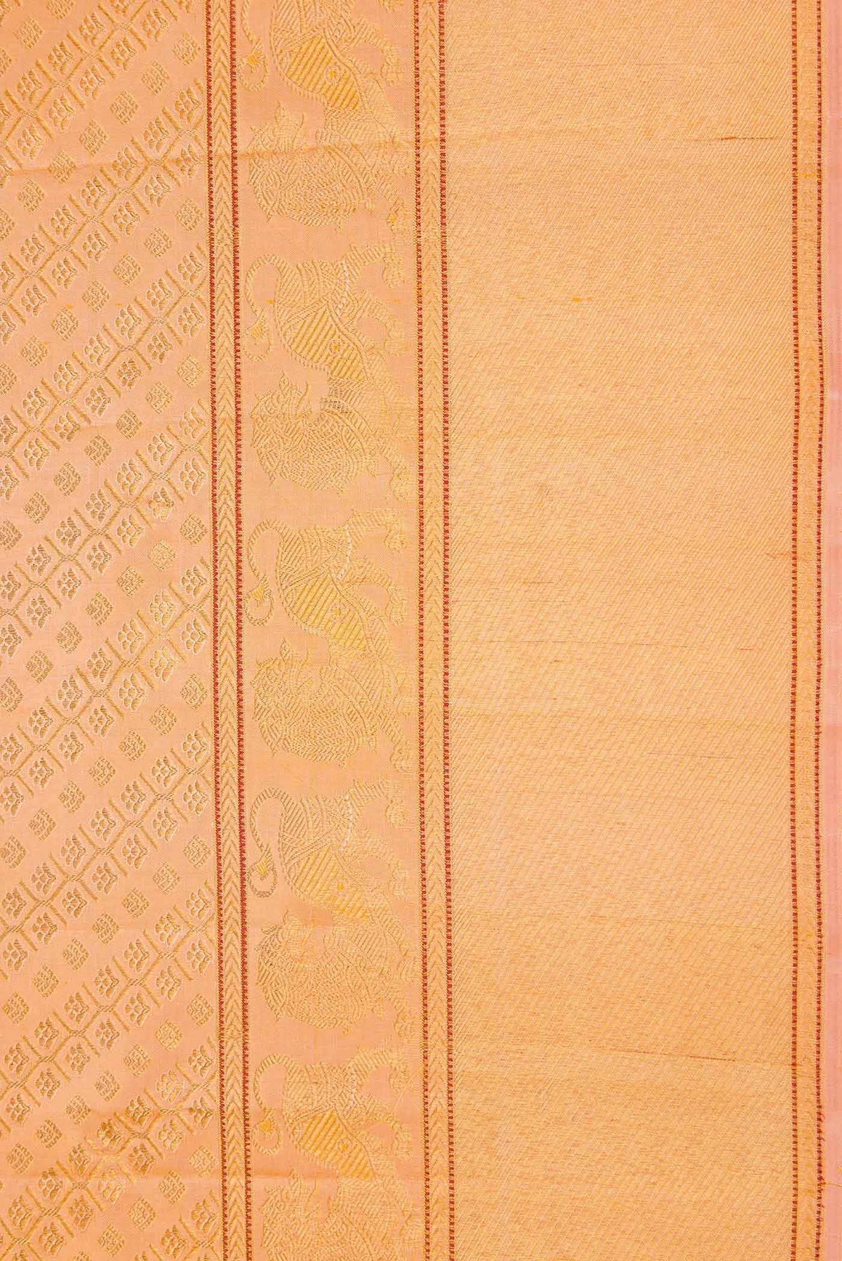 Pure Silk Pure Zari Golden Peach Kanjivaram Saree