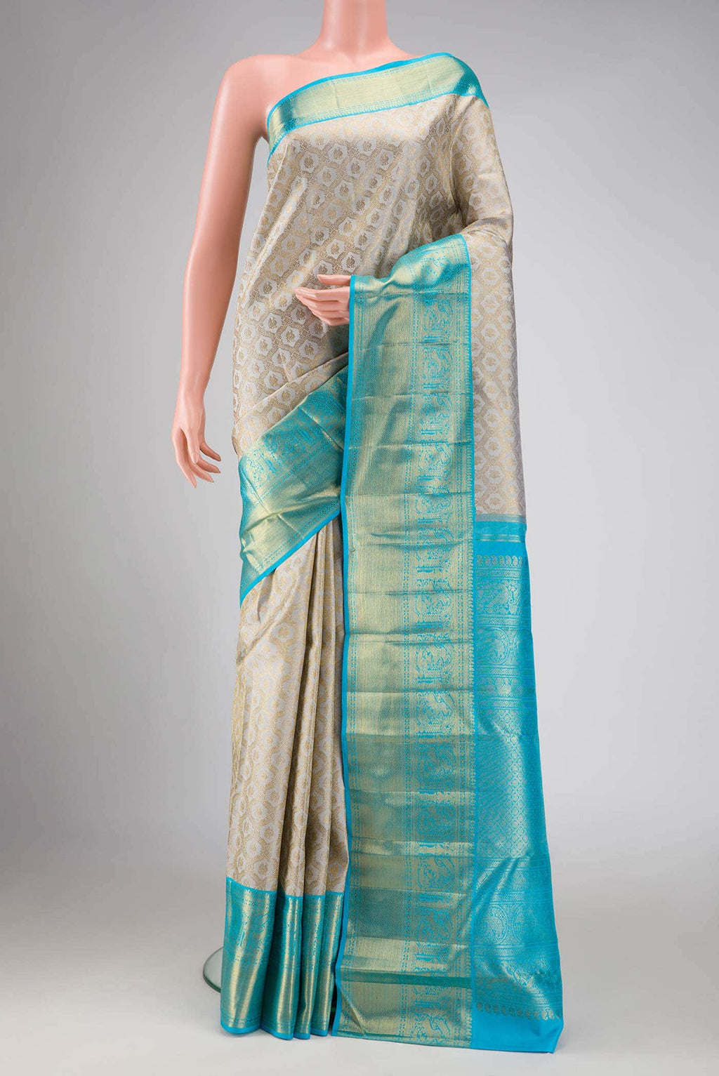Pure Silk Pure Zari Grey Kanjivaram Saree