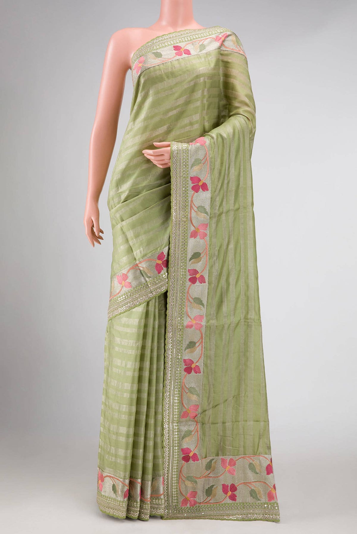 Light Green Tussar Silk Saree