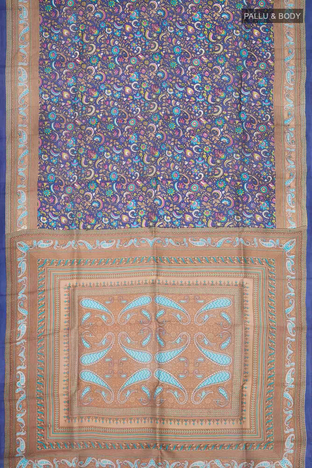 Blue Printed Silk Saree