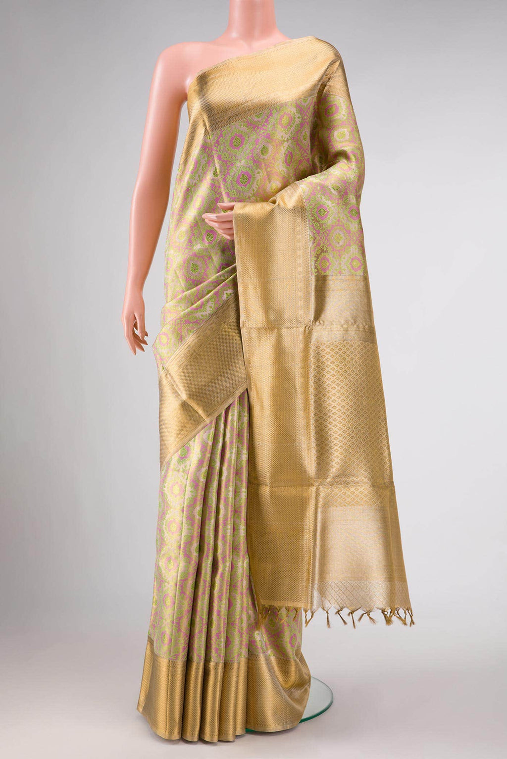 Gold Dual Tone Kanjivaram Tissue Silk Saree
