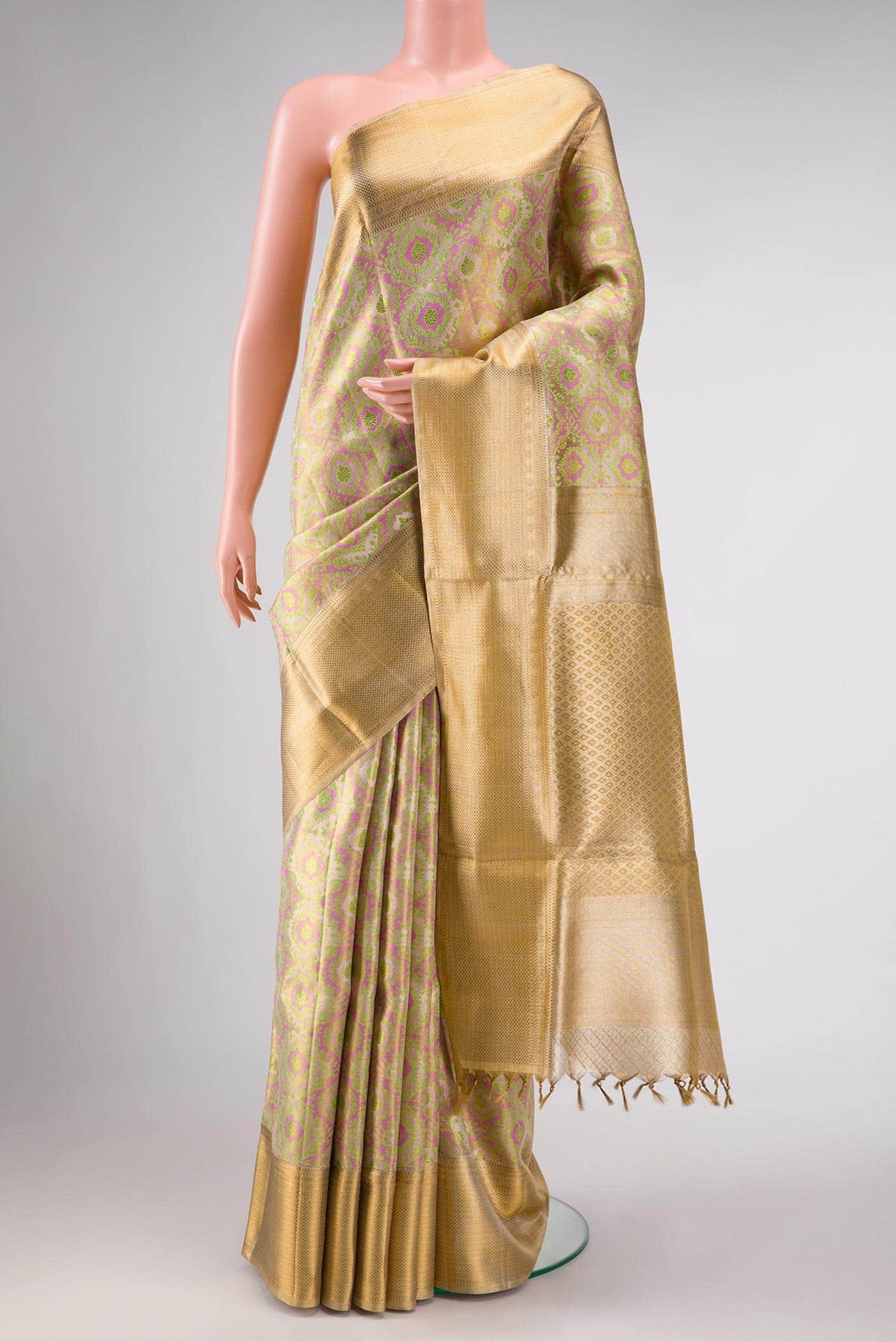 Gold Dual Tone Kanjivaram Tissue Silk Saree