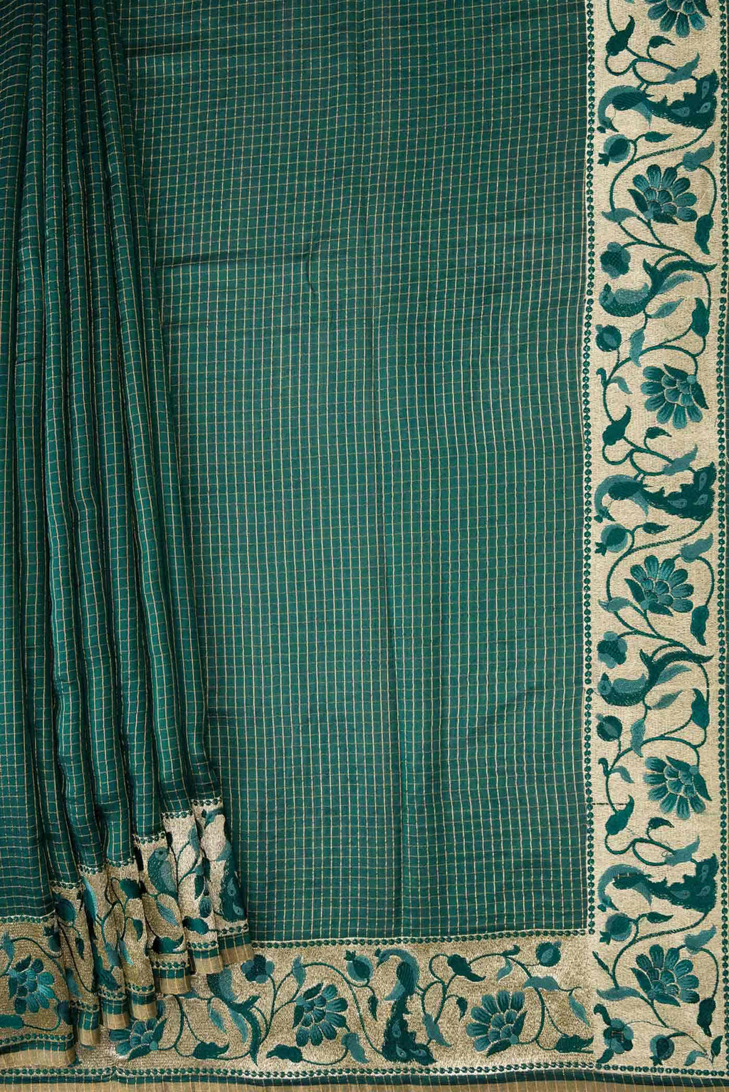 Bottle Green Tussar Silk Saree