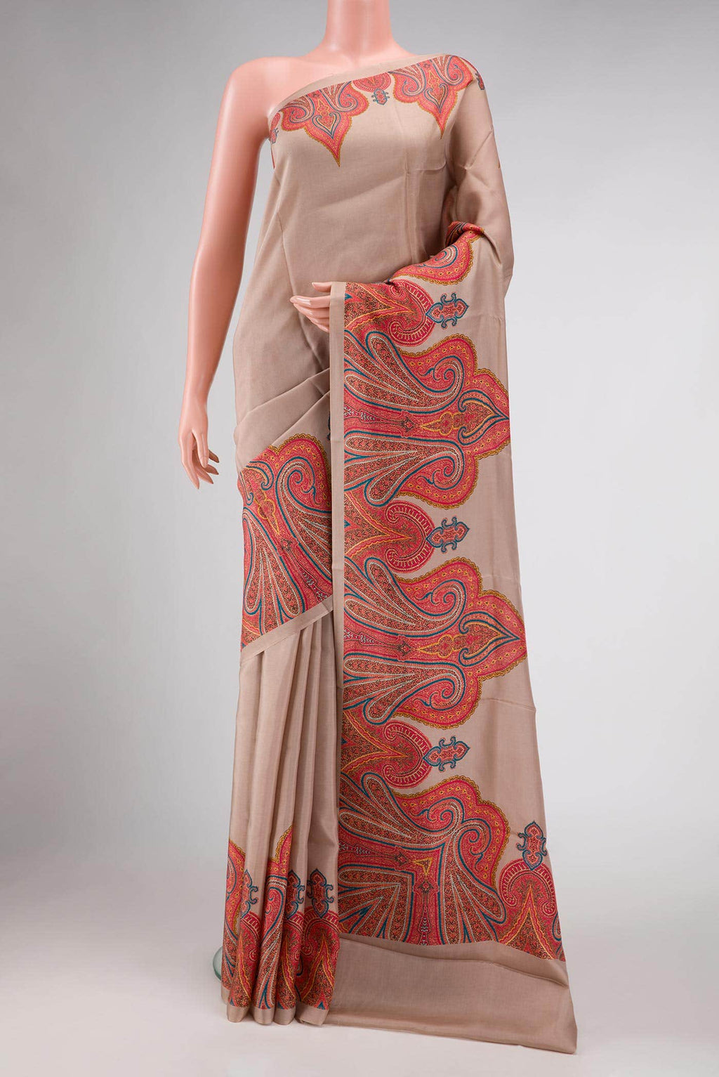 Brown Printed Silk Saree