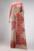 Brown Printed Silk Saree