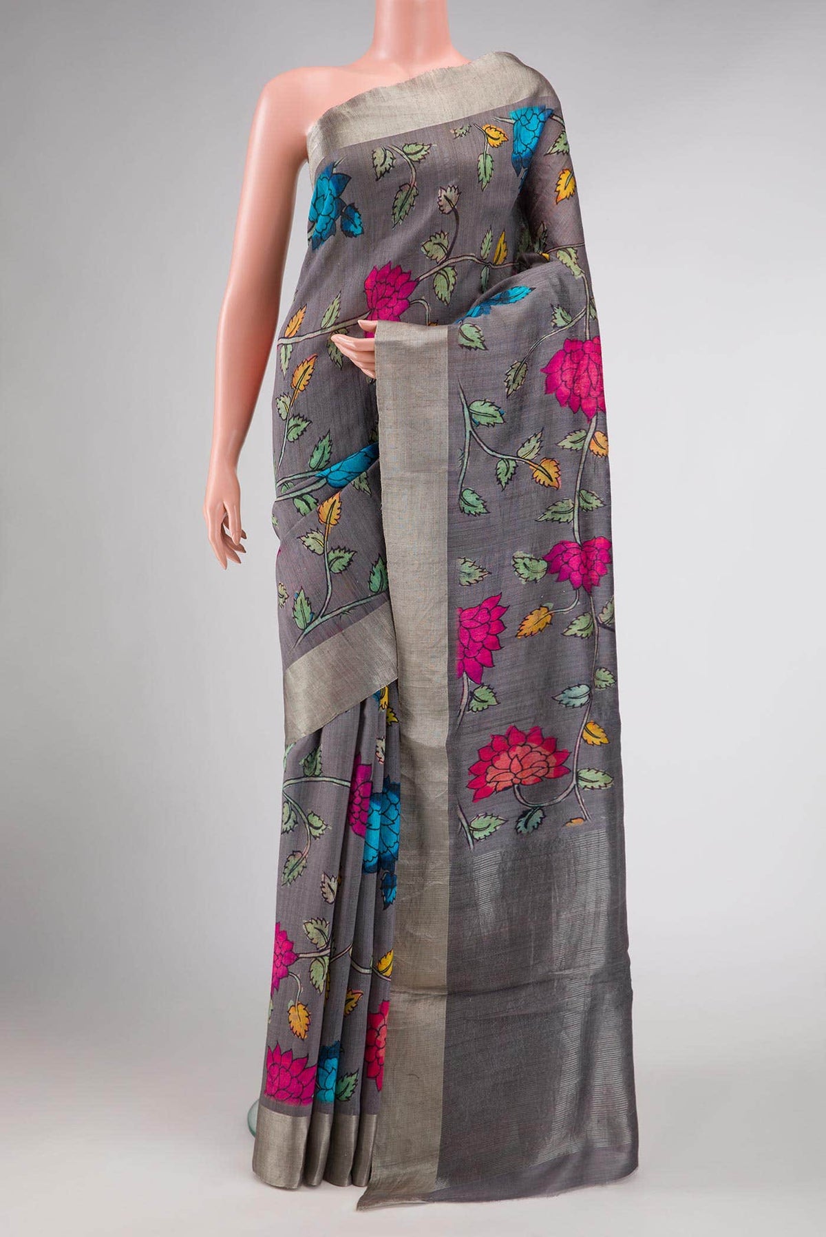 Grey Dual Tone Tussar Silk Saree