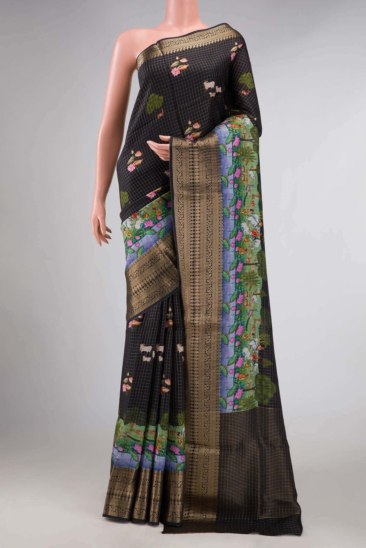 Black Dual Tone Tussar Silk Saree