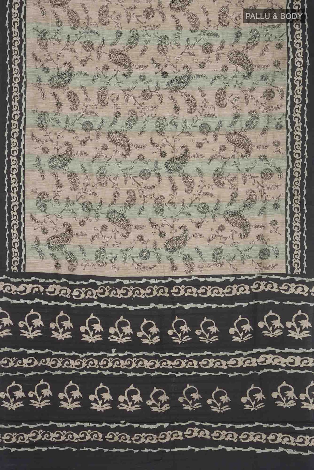 Beige Blended Tussar Silk Saree