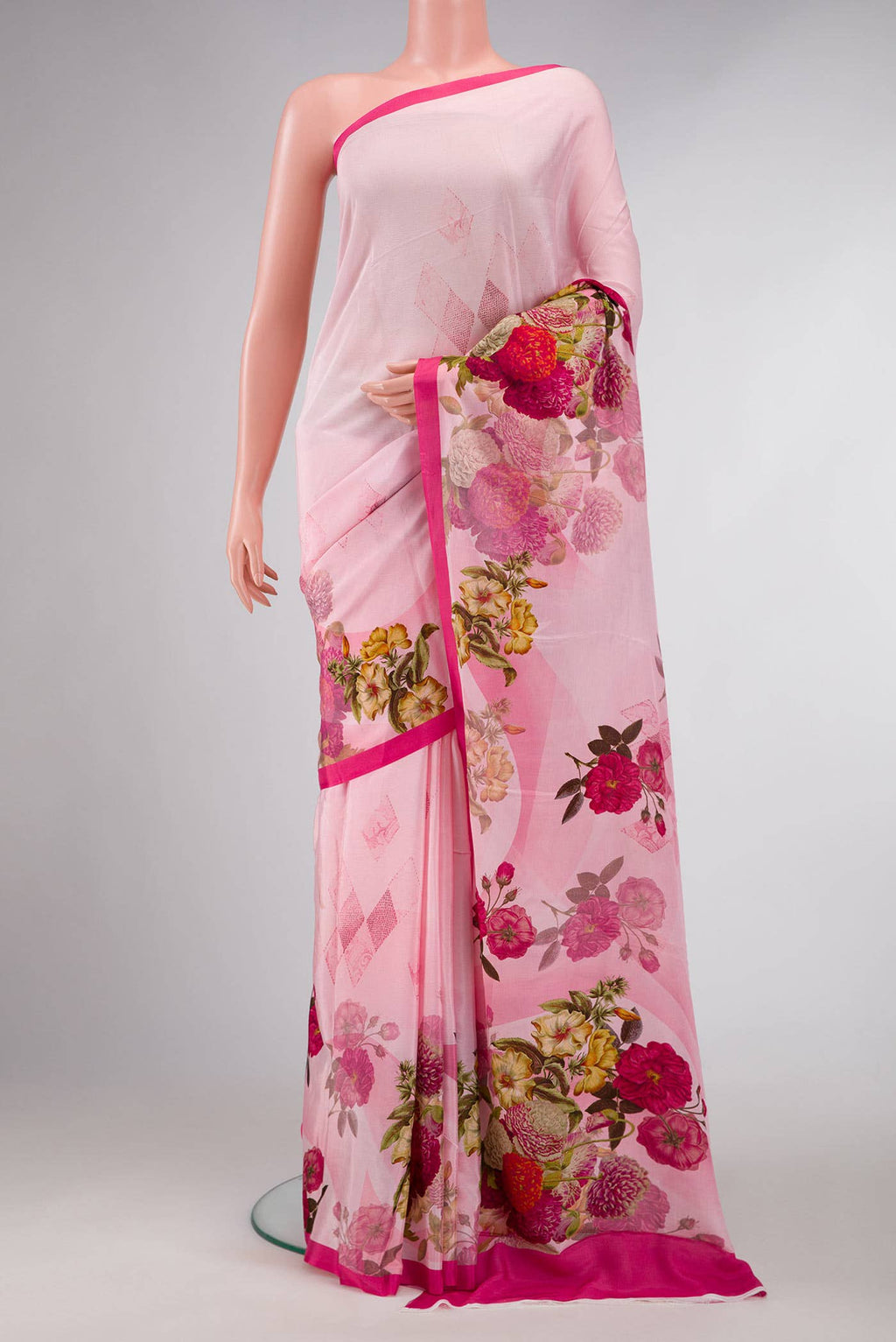 Pink Dual Tone Blended Mysore Crepe Saree
