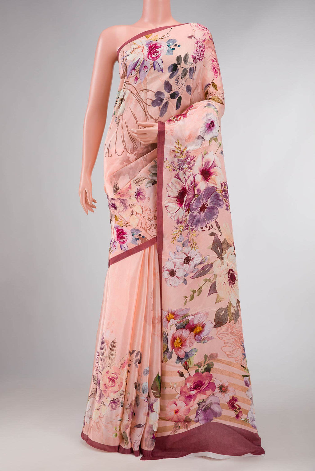 Pink Dual Tone Blended Mysore Crepe Saree