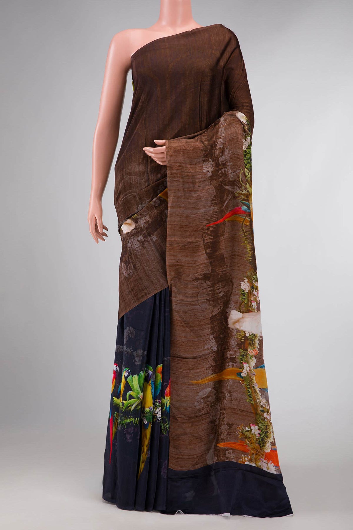 Navy Blue Dual Tone Blended Mysore Crepe Saree