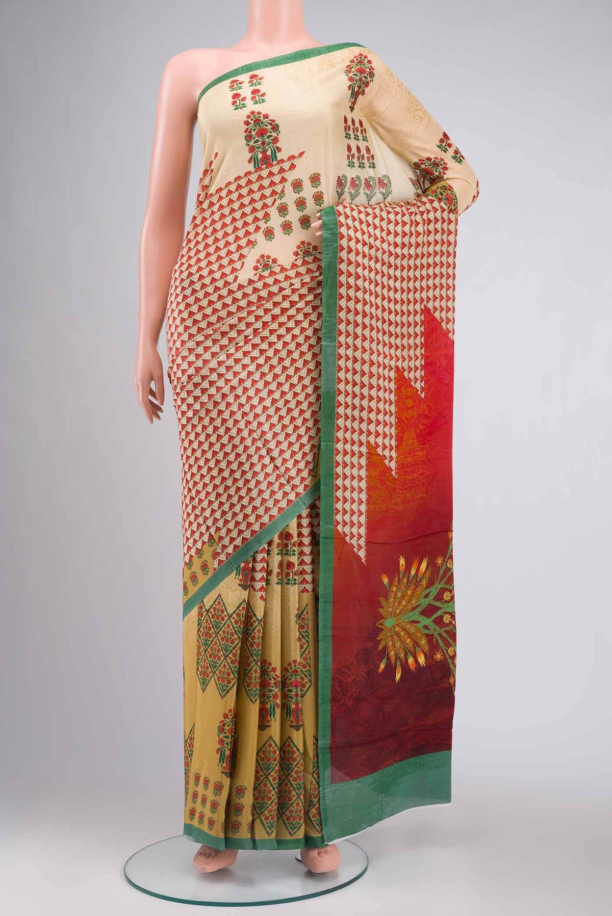 Beige Blended Crepe Saree