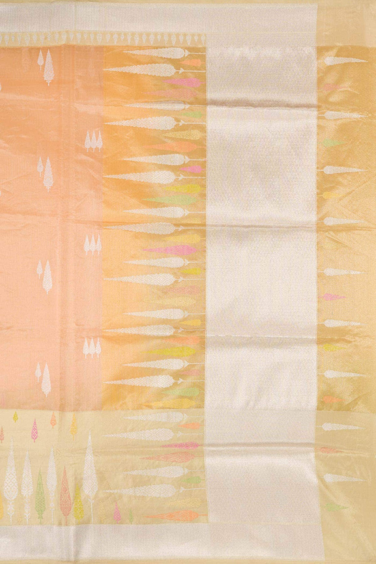 Golden Peach Dual Tone Banarasi Tissue Silk Saree