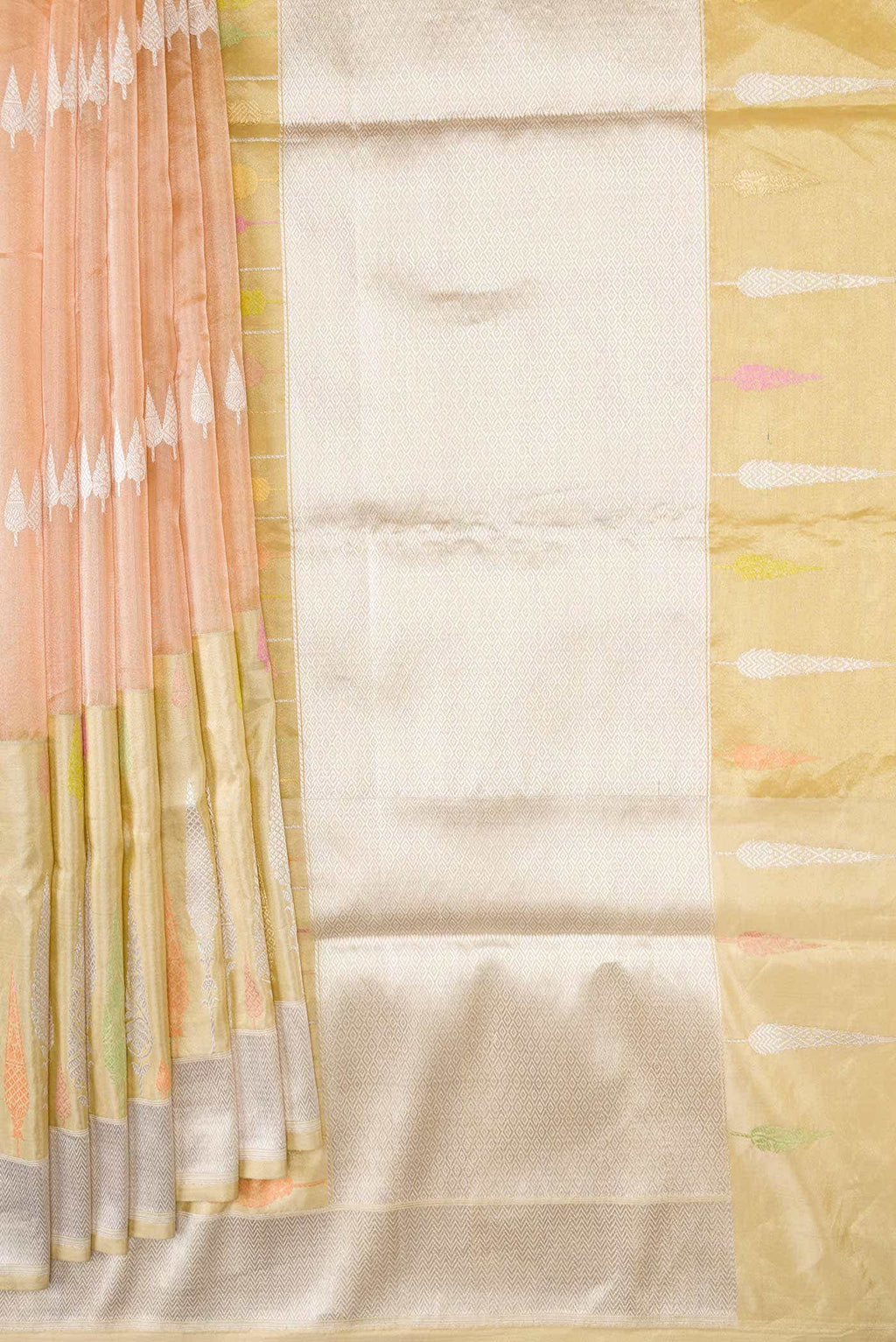 Golden Peach Dual Tone Banarasi Tissue Silk Saree