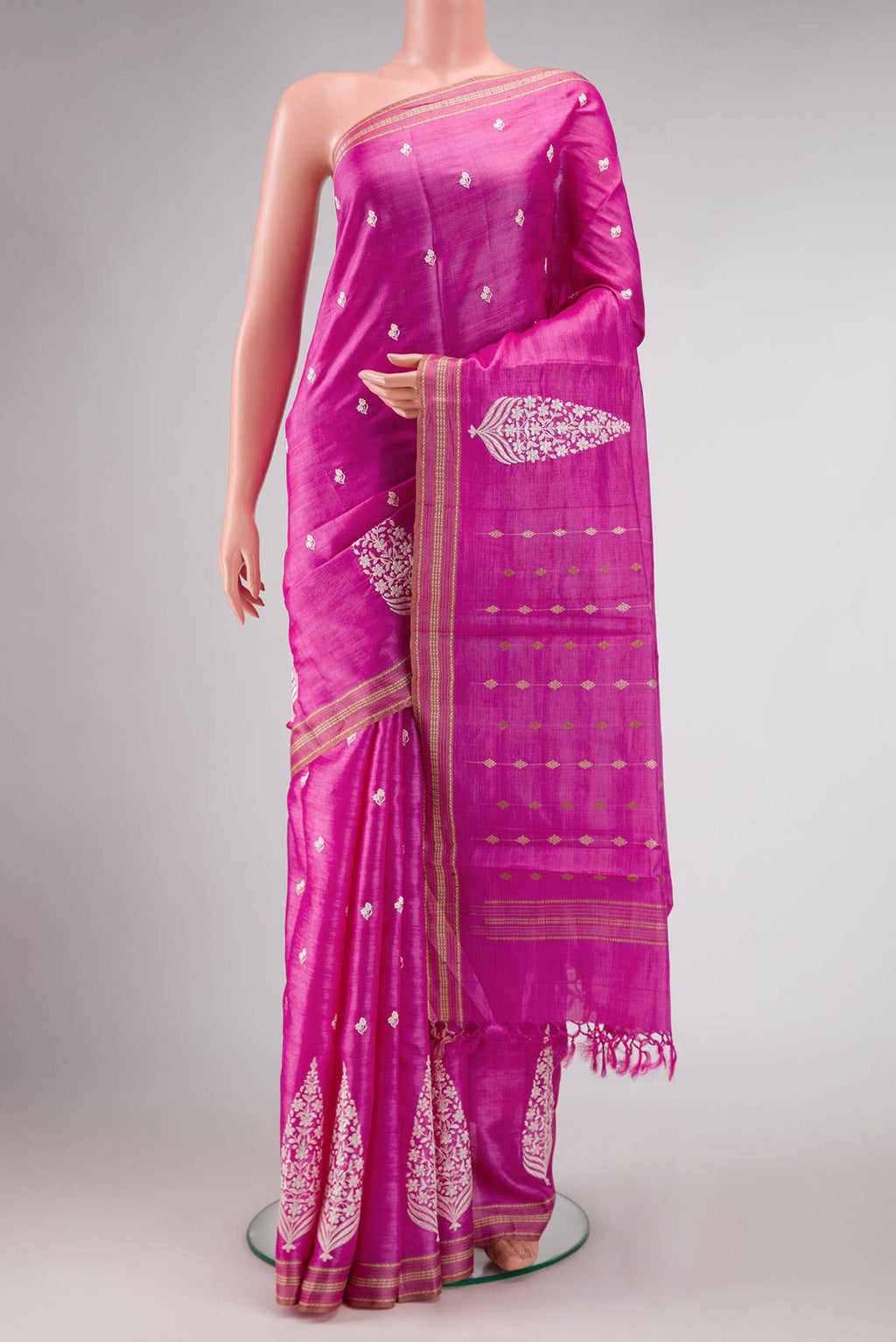 Pink Dual Tone Tussar Silk Saree