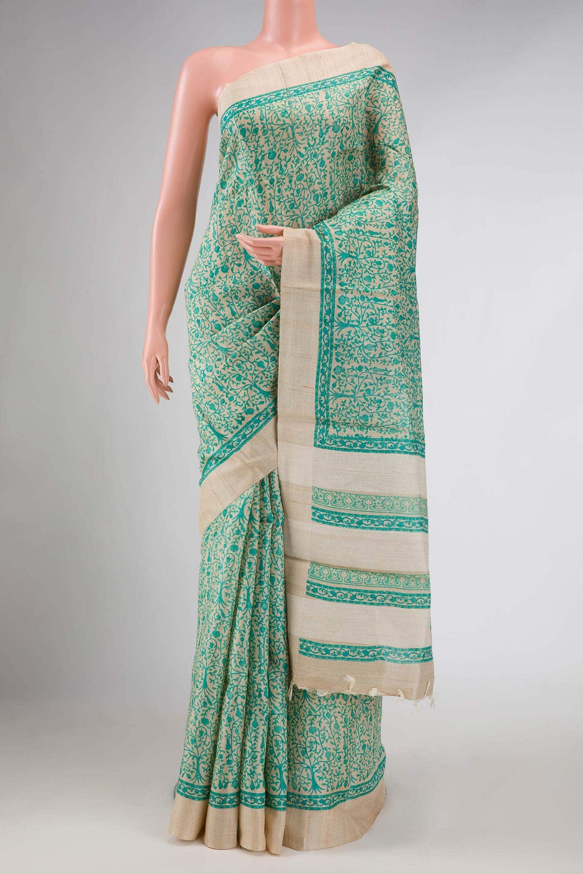 Beige Dual Tone Tussar Silk Saree