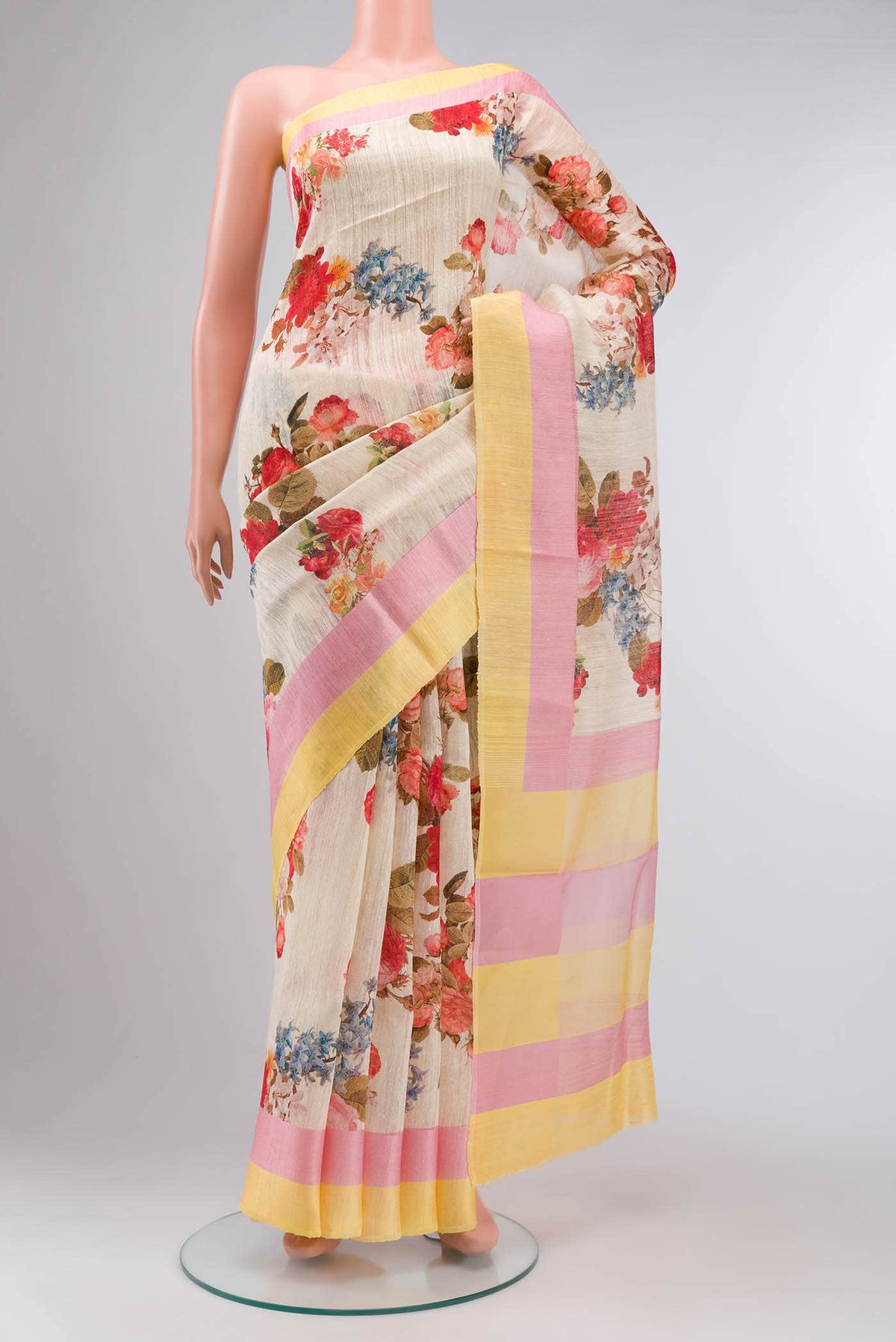 Cream Tussar Silk Saree