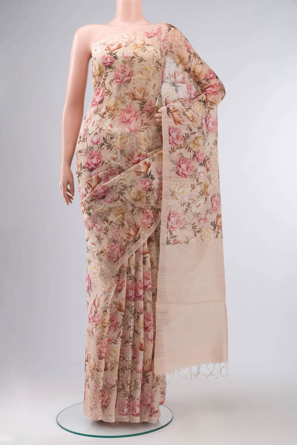 Peach Bhagalpuri Tussar Silk Saree