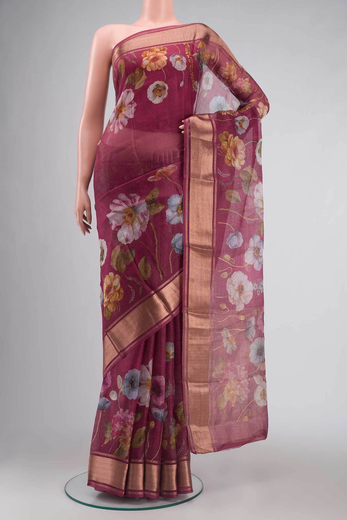 Dark Pink Kota Silk Saree