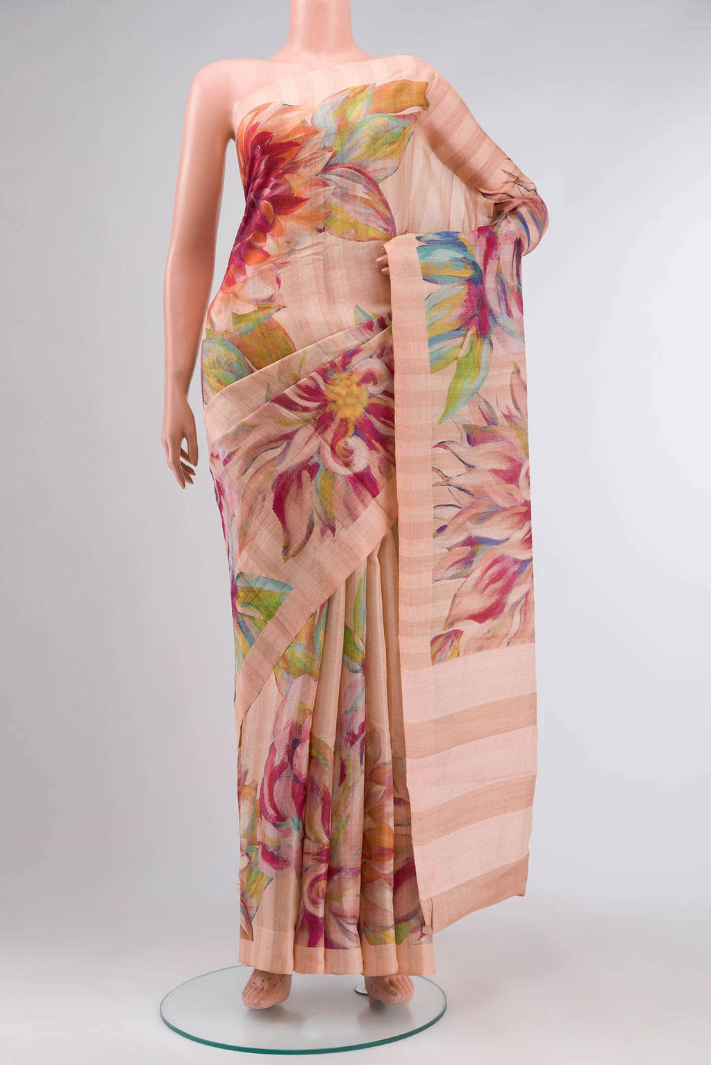 Peach Tussar Silk Saree