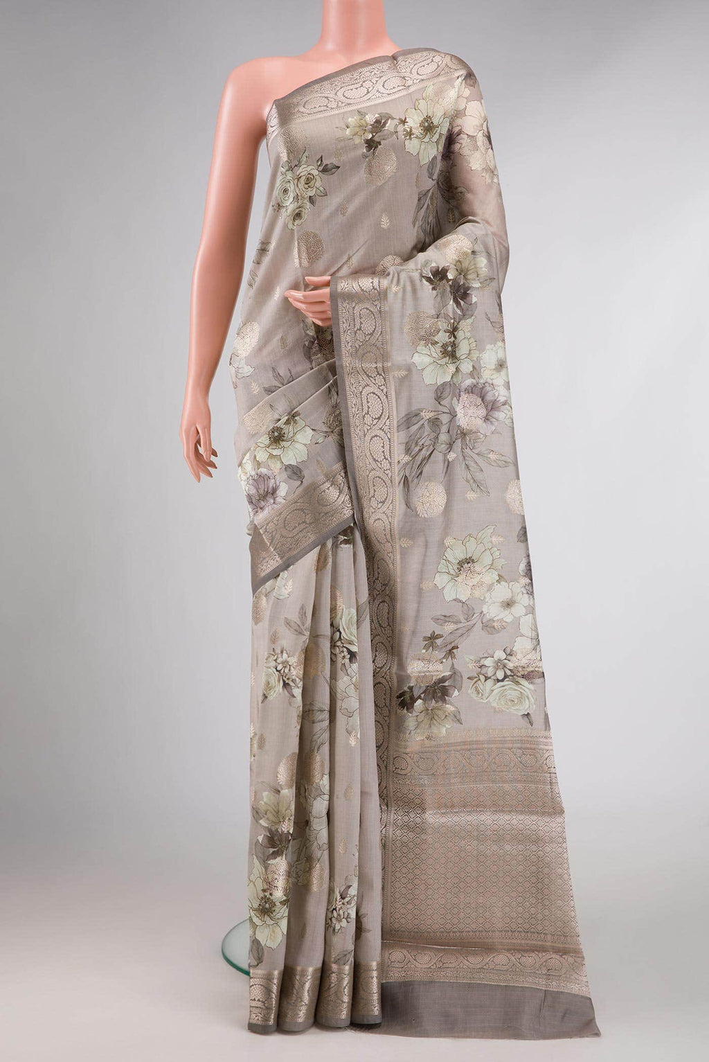 Grey Dual Tone Tussar Silk Saree