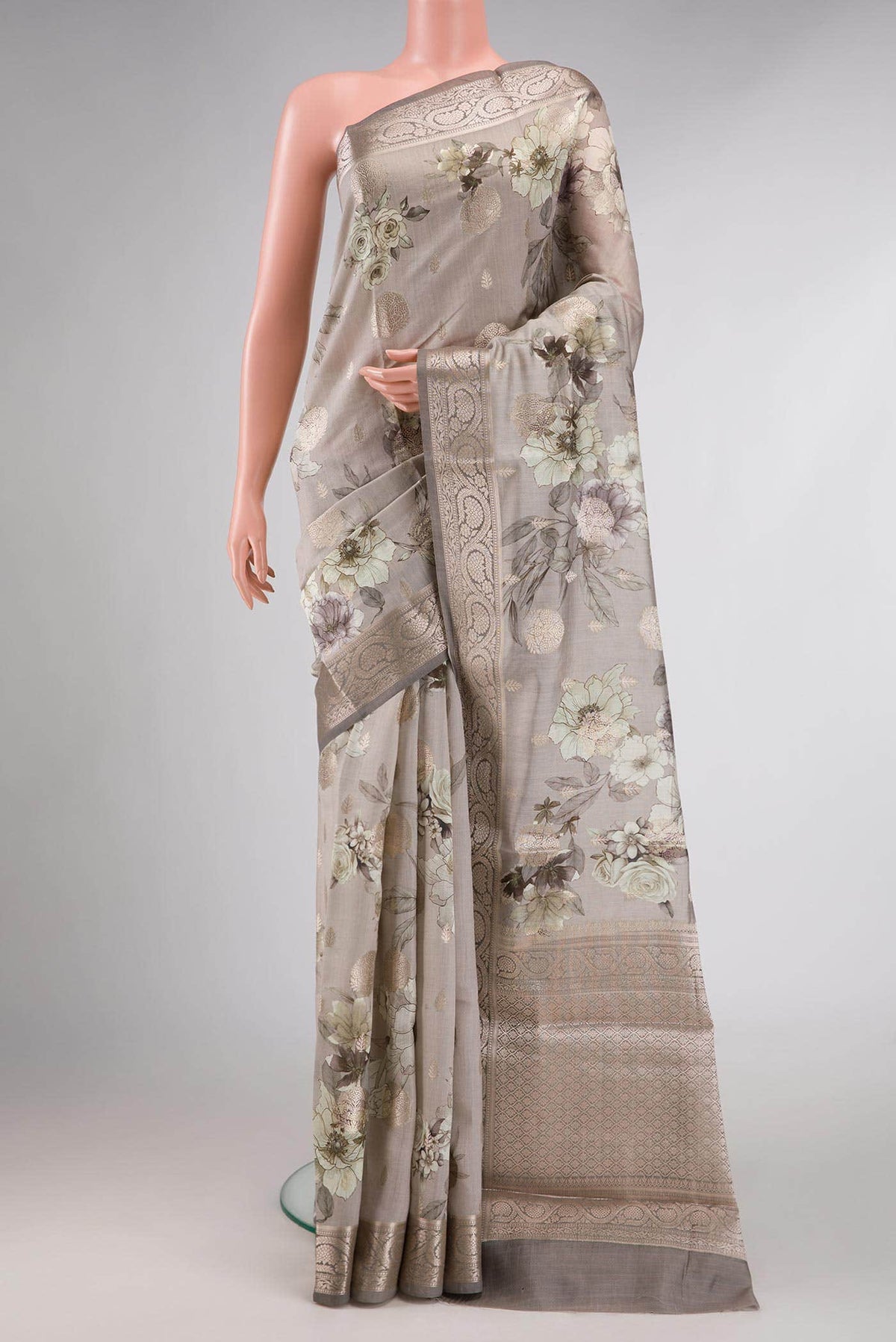 Grey Dual Tone Tussar Silk Saree