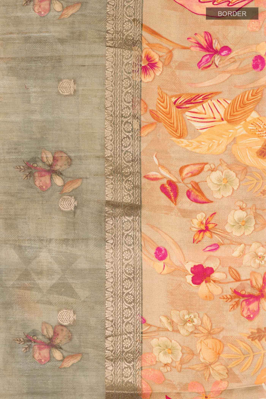 Dark Beige Tussar Silk Saree