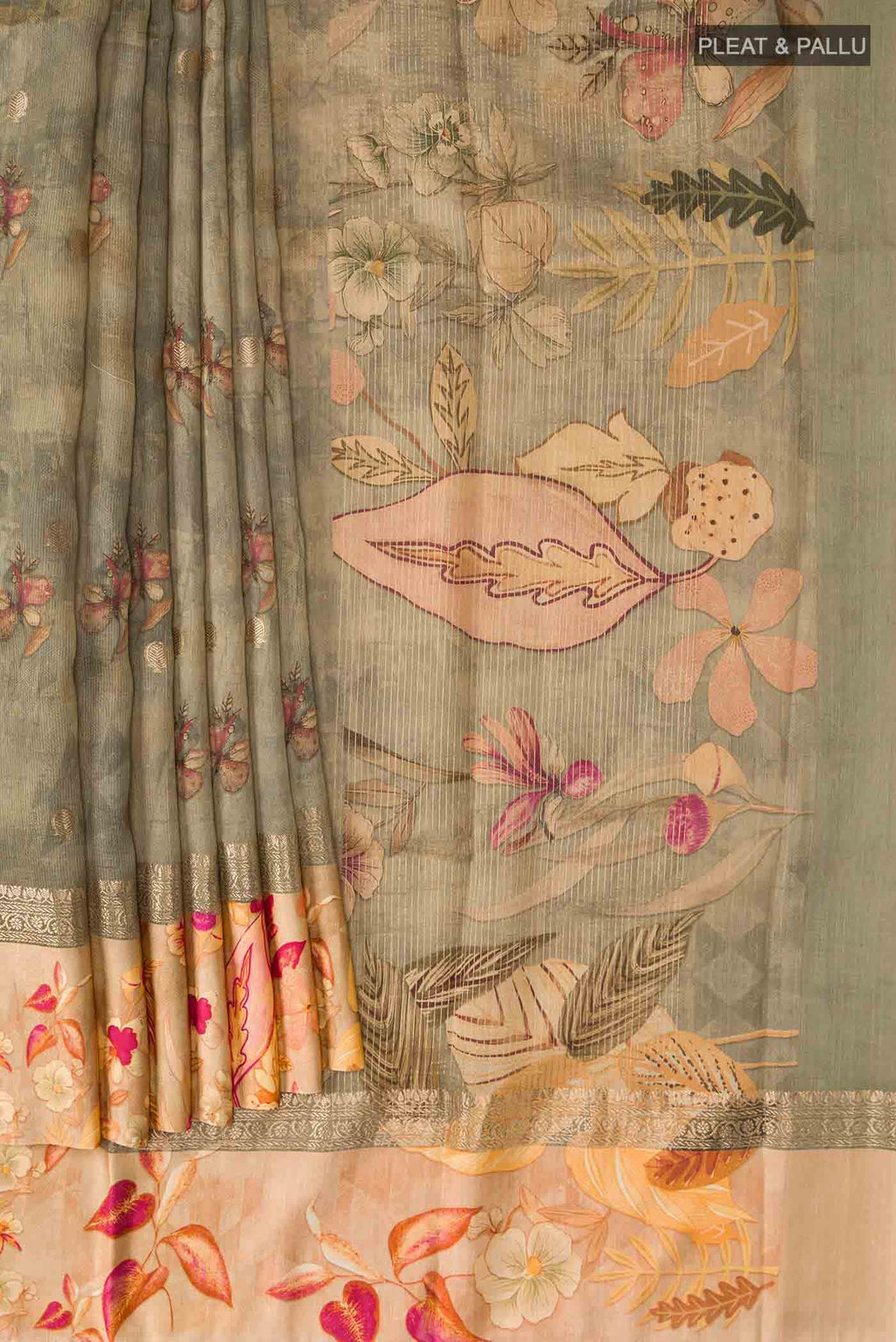 Dark Beige Tussar Silk Saree