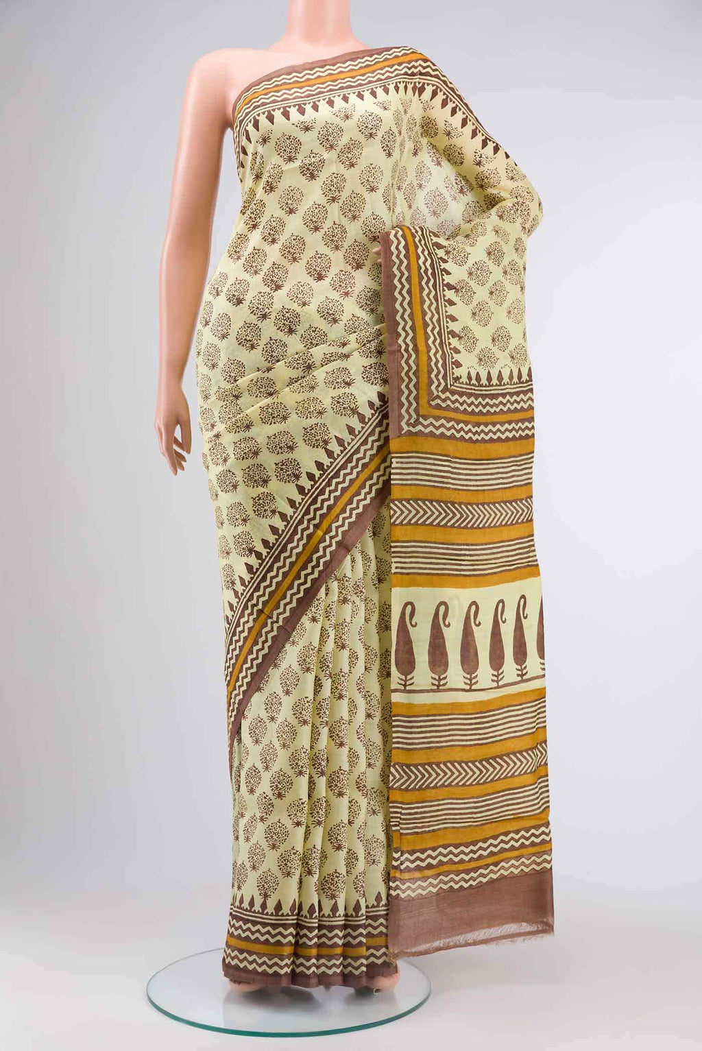 Cream Tussar Silk Saree