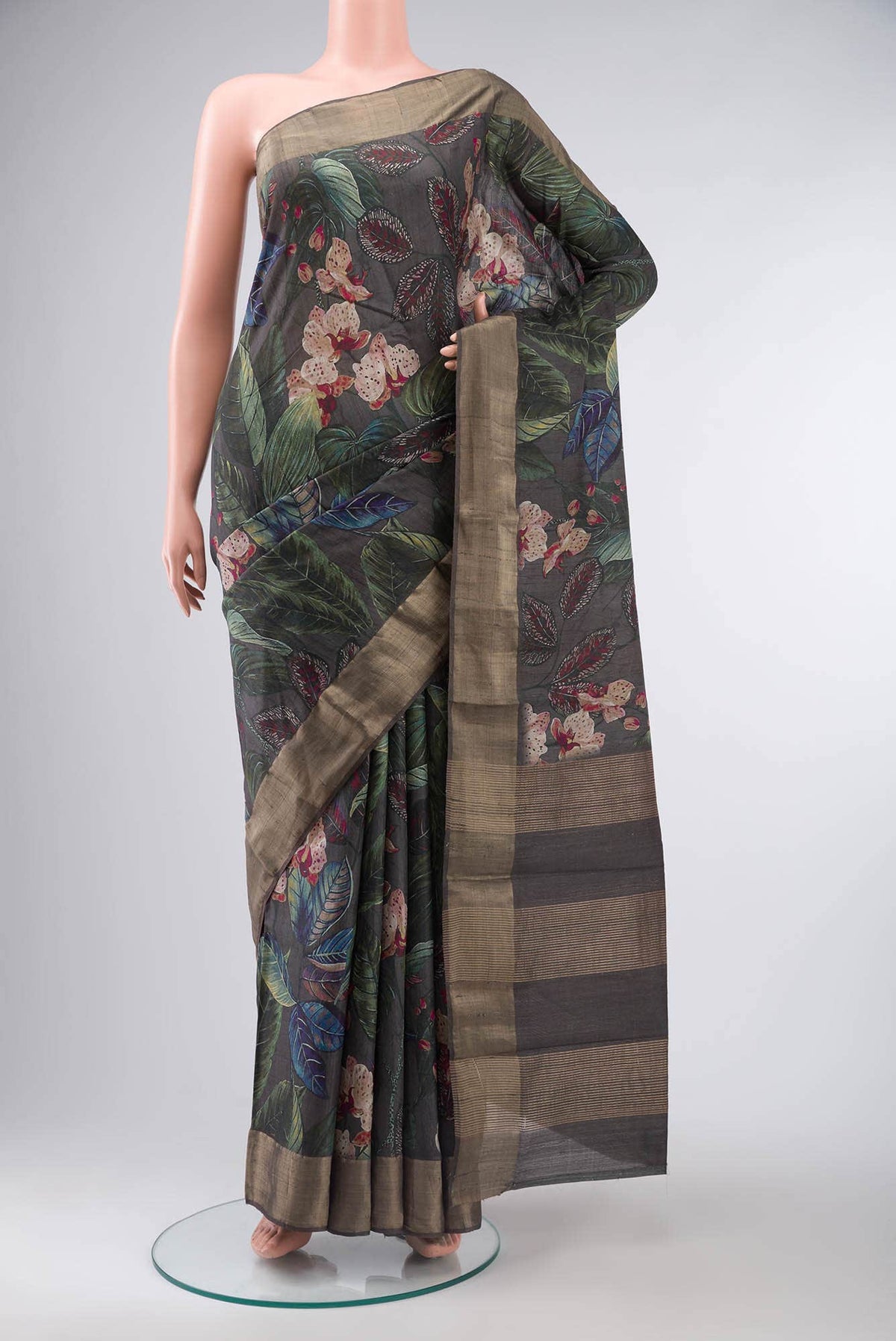 Grey Bhagalpuri Tussar Silk Saree