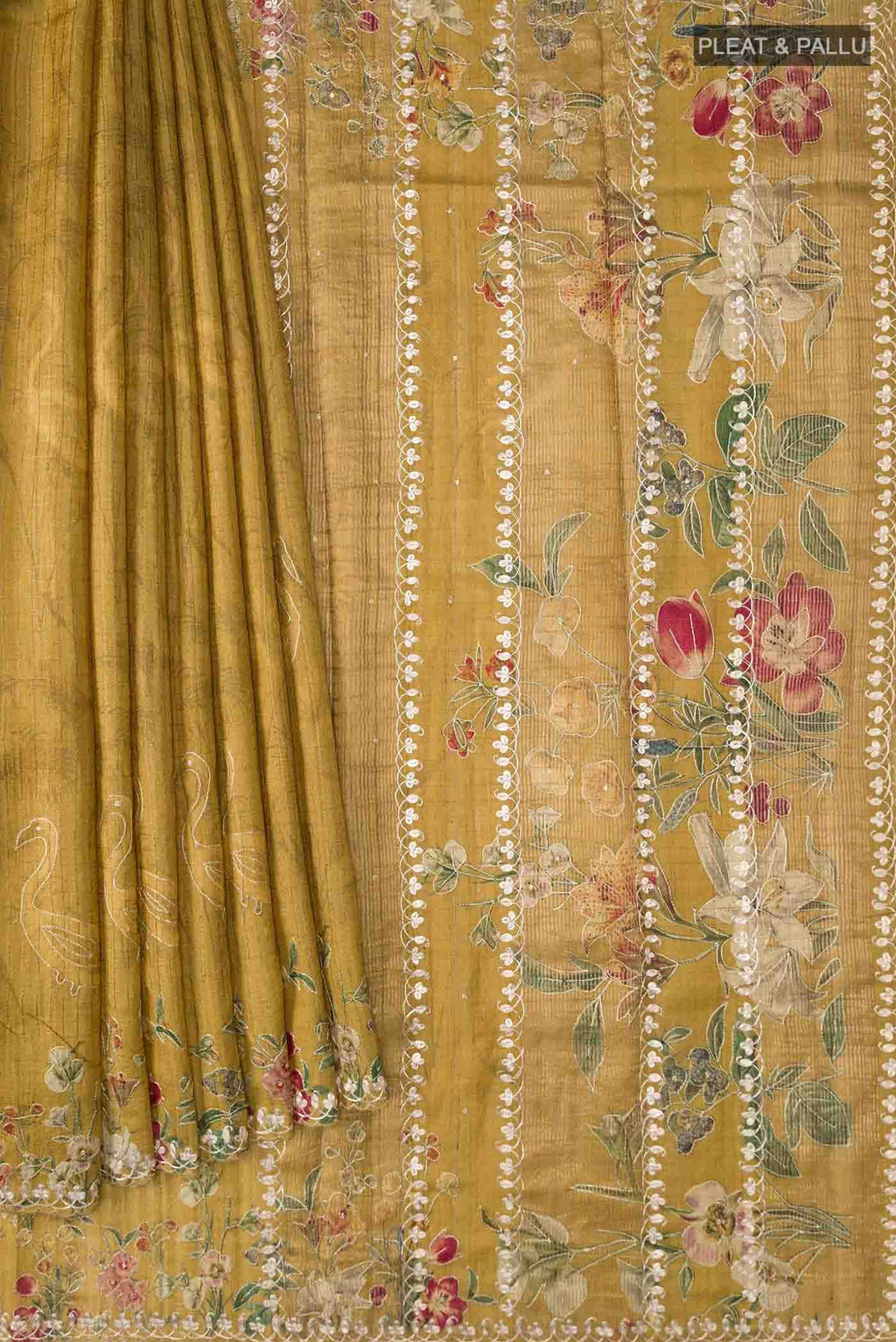 Mustard Bhagalpuri Tussar Silk Saree