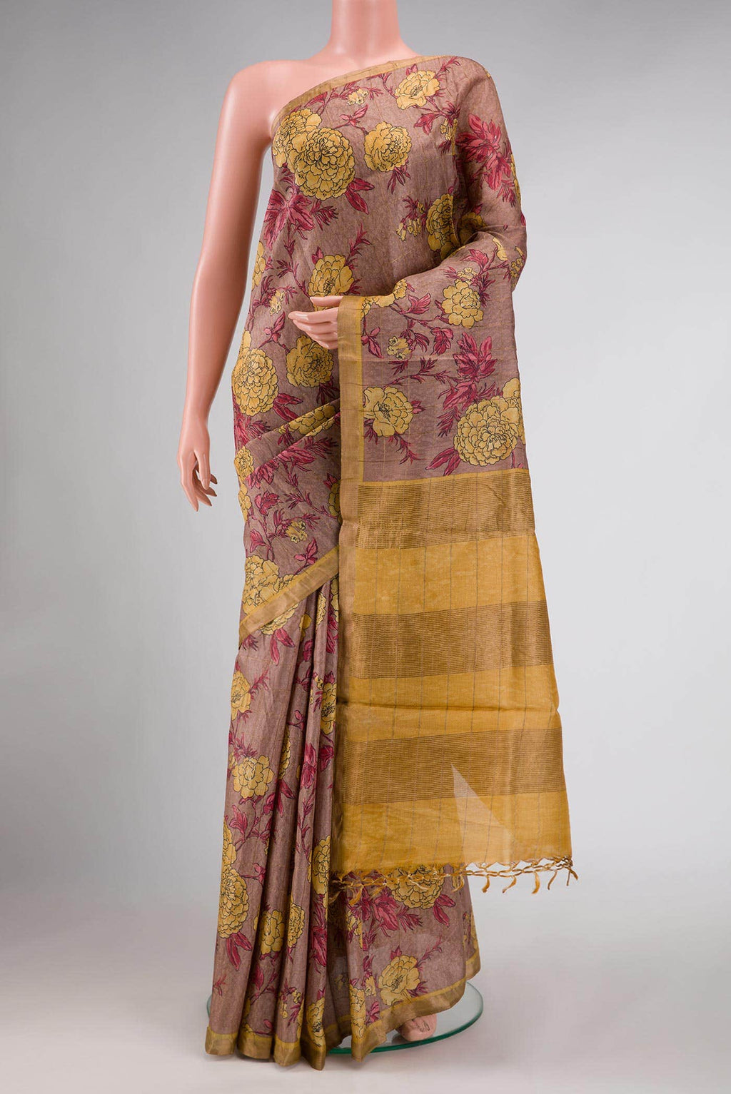 Brown Tussar Silk Saree