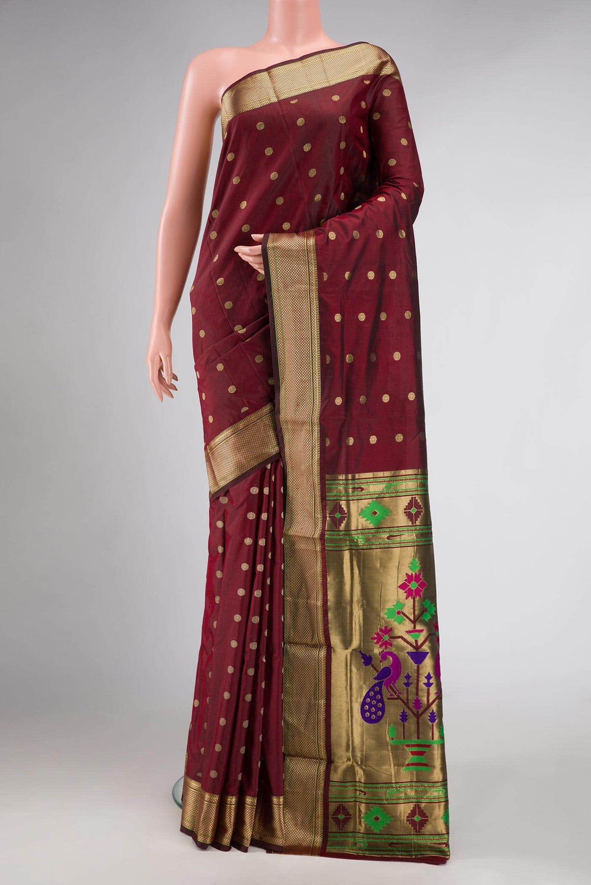 Maroon Dual Tone Paithani Silk Saree