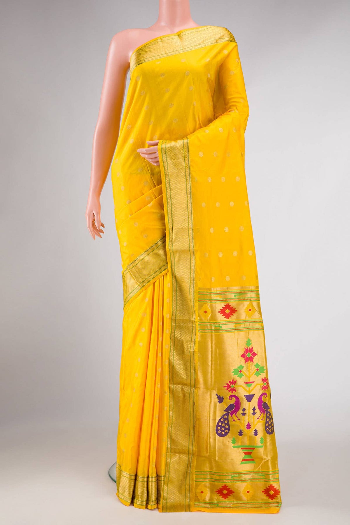 Yellow Dual Tone Blended Paithani Silk Saree