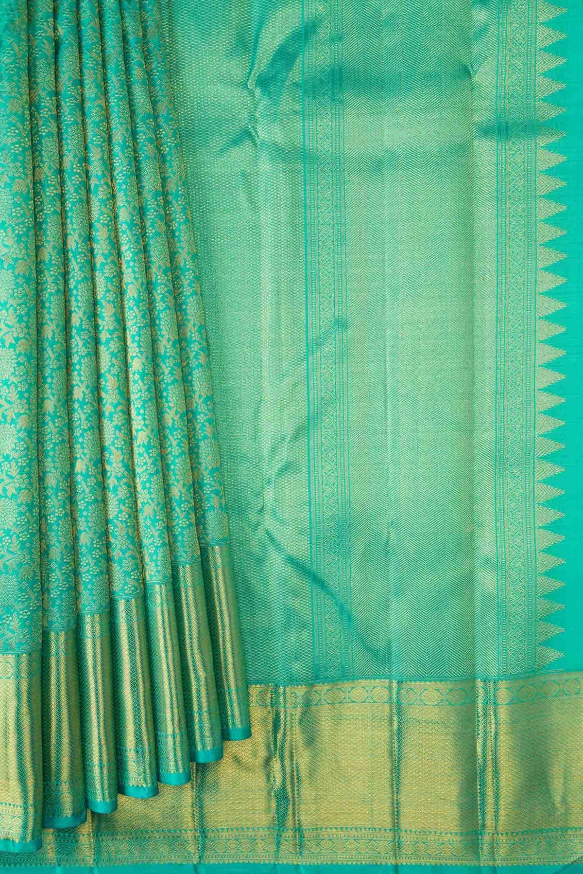 Pure Silk Pure Zari Sea Green Dual Tone Kanjivaram Saree