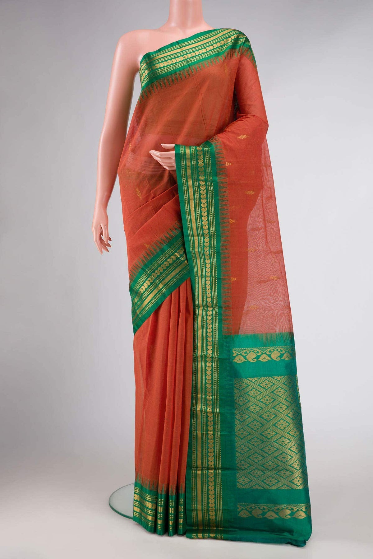 Brick Orange Dual Tone Gadwal Silk Saree