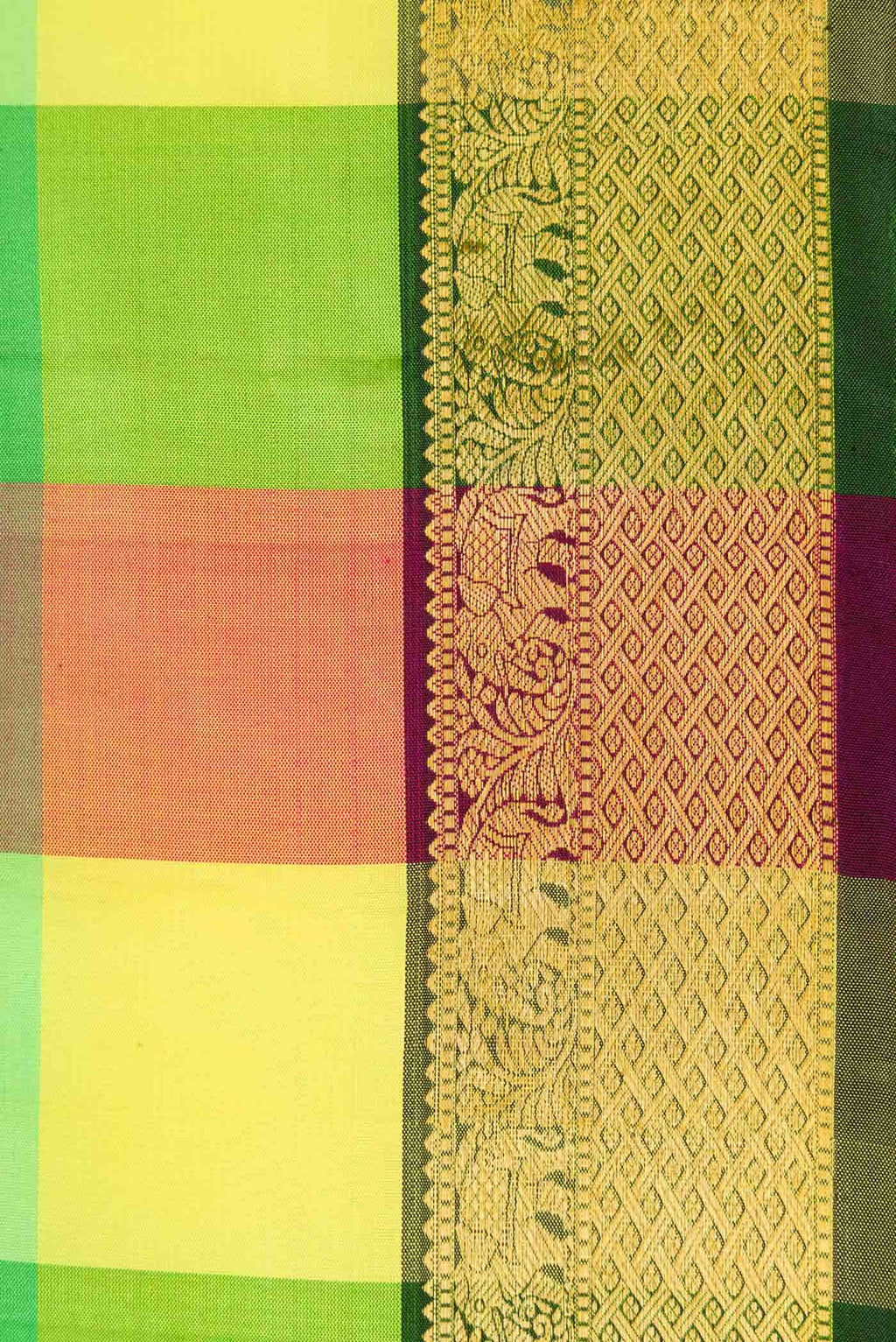 Pure Silk Pure Zari Yellow, Green and Pink Dual Tone Kanchipuram Saree