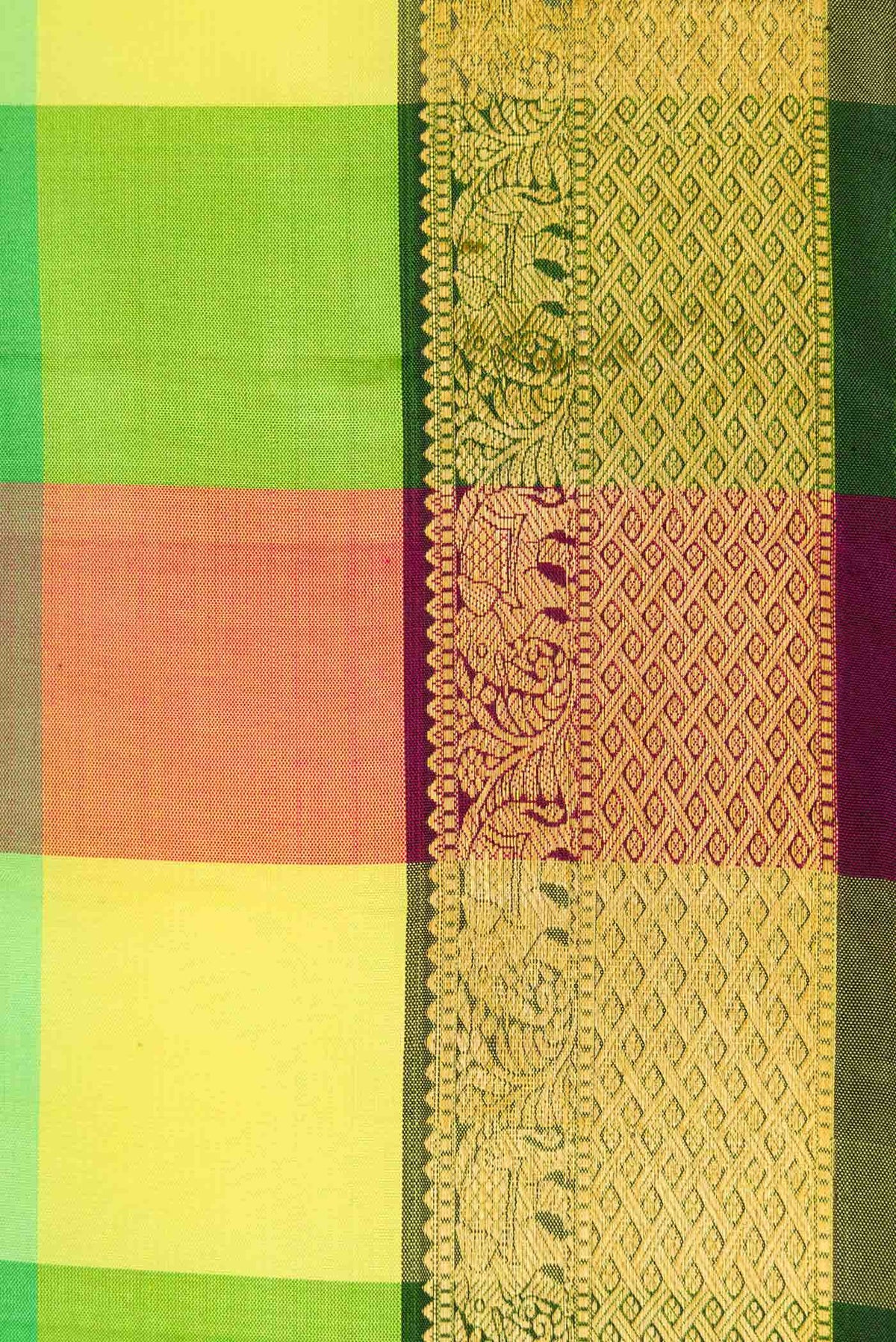 Pure Silk Pure Zari Yellow, Green and Pink Dual Tone Kanchipuram Saree