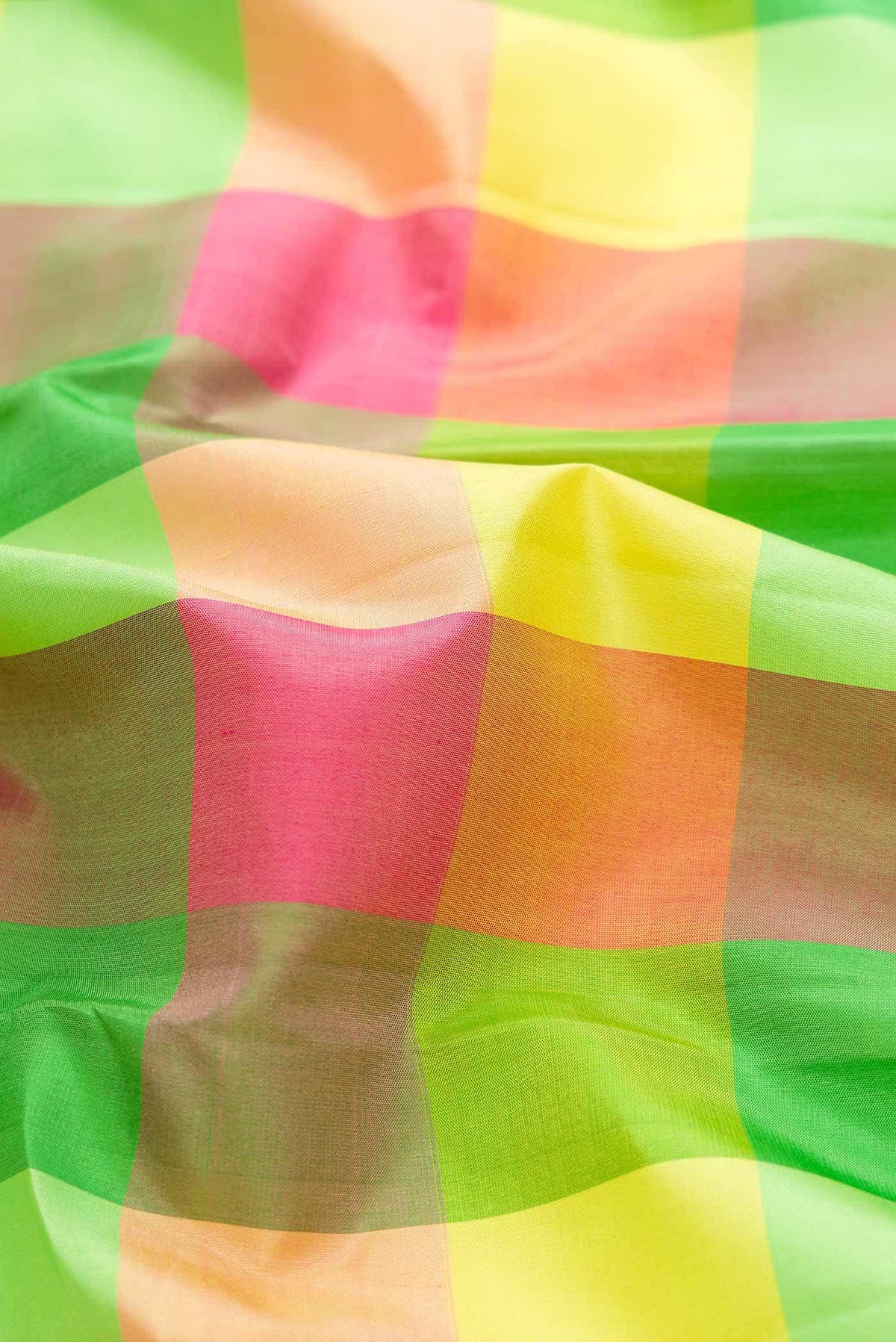 Pure Silk Pure Zari Yellow, Green and Pink Dual Tone Kanchipuram Saree